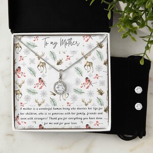 Collier de mère et ensemble de boucles d’oreilles cadeau de Noël / avec carte de message / bijoux personnalisés / collier avec carte / boucle d’oreille de Noël
