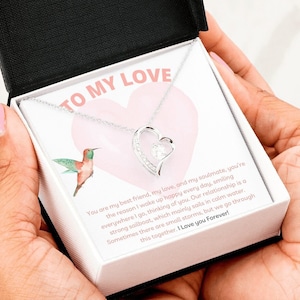Cadeau au collier d’amour avec carte de message / anniversaire de mariage / anniversaire de femme / collier de petite amie / cadeau de la Saint-Valentin / colibri