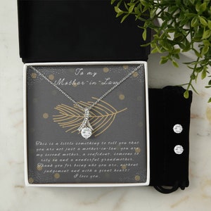 Schwiegermutter Halskette und Ohrring Set Weihnachtsgeschenk / Mit Grußkarte / Geschenk von Schwiegertochter / Halskette zu Weihnachten