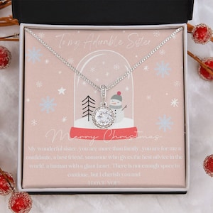 Collier Soeur Cadeau de Noël / Avec Carte Message / Pendentif Cubique Zircone