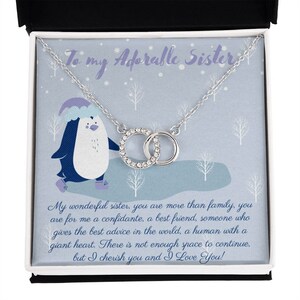Collier de soeur cadeau de Noël / Avec carte de message / cadeau de sœur / collier de cercles entrelacés / design de pingouin