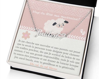 Collier demande de marraine, collier avec nom du bébé et coeur, collier personnalisé