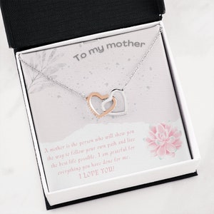 Colar mãe presente/com cartão de mensagem/pingente de corações interligados dourado e prateado/presente de natal/presente de aniversário