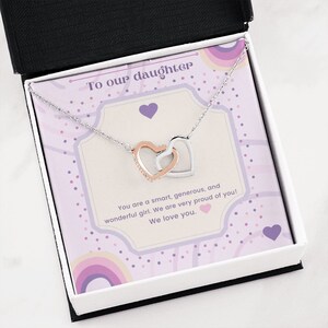 À mon cadeau de collier Daugther Double Hearts, avec carte de message, cadeau de fin d’études de fille, cadeau d’anniversaire de fille, collier pour fille