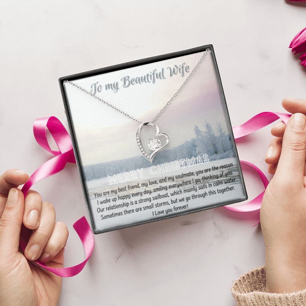 To My Wife Christmas Necklace Gift With Message Card Christmas