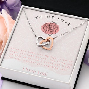Collier Petite Amie ou Femme Cadeau / Avec Carte Message / Cadeau de Saint-Valentin / Bijoux pour elle / Cœurs entrelacés / Anniversaire de mariage