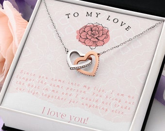 Girlfriend or Wife Necklace Gift / With Message Card / Valentines Day Gift / Jewelry for Her / Interlocked Hearts / Wedding Anniversary