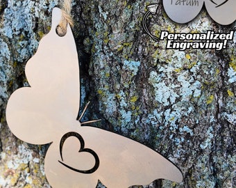 Butterfly Ornament with Heart - Metal Gift for Christmas, Pollinate, Butterflies Lover, Rustic Patina Gift, Garden Decor, Outdoor Ornament