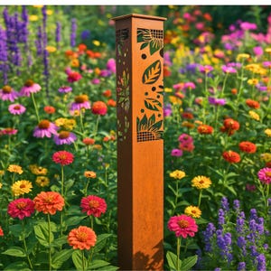 Lighted Garden Column | Metal Garden Lantern | Outdoor Columns Light | Corten Steel Garden Art | Rustic Yard & Patio Decor | Well Cover
