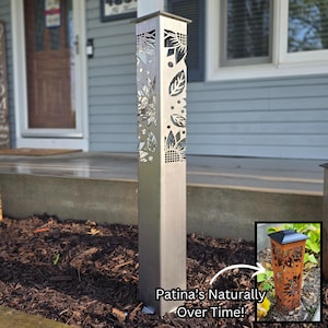 Garden Column - Lighted Column, Garden Decor, Lighted Walkway, Statue, Flower, Mandala, Metal Decor, Landscape Art Zen Garden Pillar Outdoor