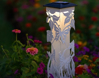 White Butterfly Solar Garden Light – Powder Coated Metal Yard Decor – Outdoor Solar Pathway Accent – Landscape Light for Garden Beds