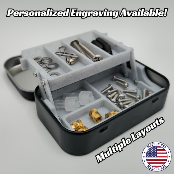Pequeña caja de aparejos compatible con latas de menta estándar: caja de aparejos de pesca o joyería personalizada, regalo para medias, opción de grabado personalizado.