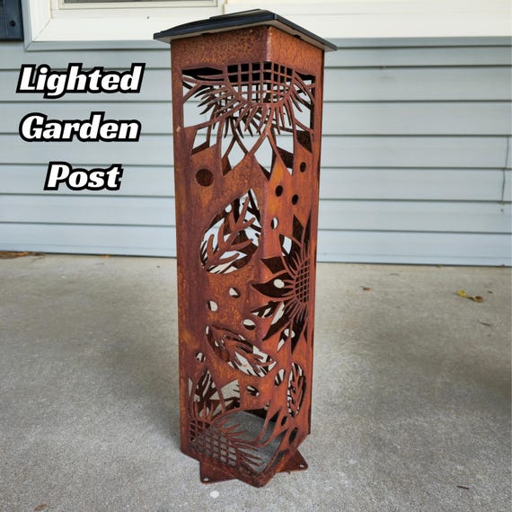Lighted Garden Column - Solar Powered Outdoor Decor, Metal Art for Pathways & Landscaping, Illuminated Garden Pillar, Garden Decoration