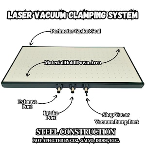 Vacuum Hold‑Down Table for Laser Engraver, CNC Vacuum Workholding, Steel Grid Plate, Compatible with Glowforge, xTool, OMTech, Gweike, etc