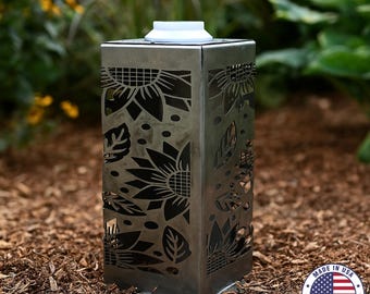 Premium Mandala Sunflower Garden Column with Solar Light | Rustic Metal Yard Art | Perfect for Garden Decor, Well Covers, and Unique Gifts