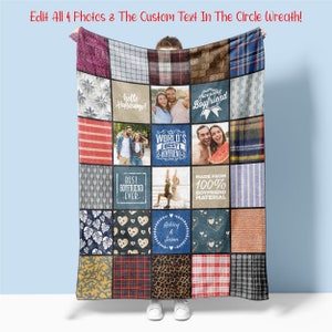 Gift For Boyfriend Personalized Quilt-Style Photo Blanket,  Boyfriend Present Ideas, Birthday Or Christmas Gift For Boyfriend (Quilt3)