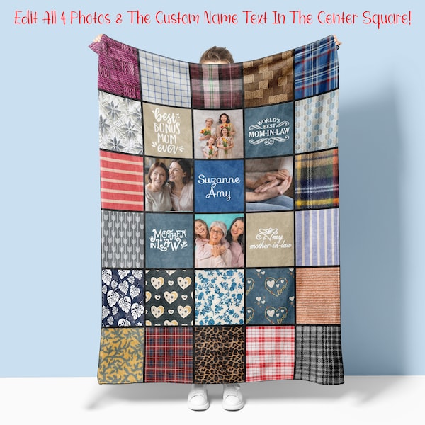 Personalized Photo Blanket, Gift for Mother In Law,  Custom Fleece or Sherpa Throw for Bonus Mom,  Customized Home Décor (Quilt11)