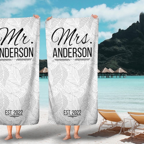 Wifey Hubby Personalized Beach Towel Custom Swimming Pool Etsy