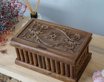 Secret Key Compartment Jewelry Box, Carved Puzzle Box, Wooden Locking Box, Walnut Treasure Chest, Wooden Stash Box, Storage Chest