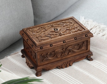 Secret Lock Jewelry Box with Key, Handmade Storage Chest, Walnut Keepsake Box, Decorative Box, Stash Box