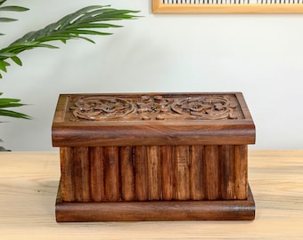Lockable Wooden Jewelry Box, Personalized Puzzle Box, Hand Carved Wooden Chest, Secret Lock Treasure Box, Walnut Treasure Chest