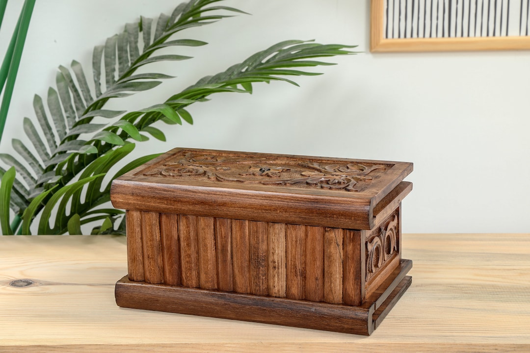 Puzzle Box With Secret Key, Wooden Puzzle Box, Hand Carved Jewelry Box ...