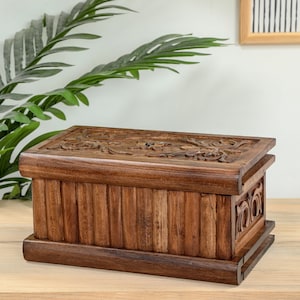 Puzzle Box with Secret Key, Wooden Puzzle Box, Hand Carved Jewelry Box, Treasure Box with Key, Handmade Wood Jewelry Box, Keepsake Box