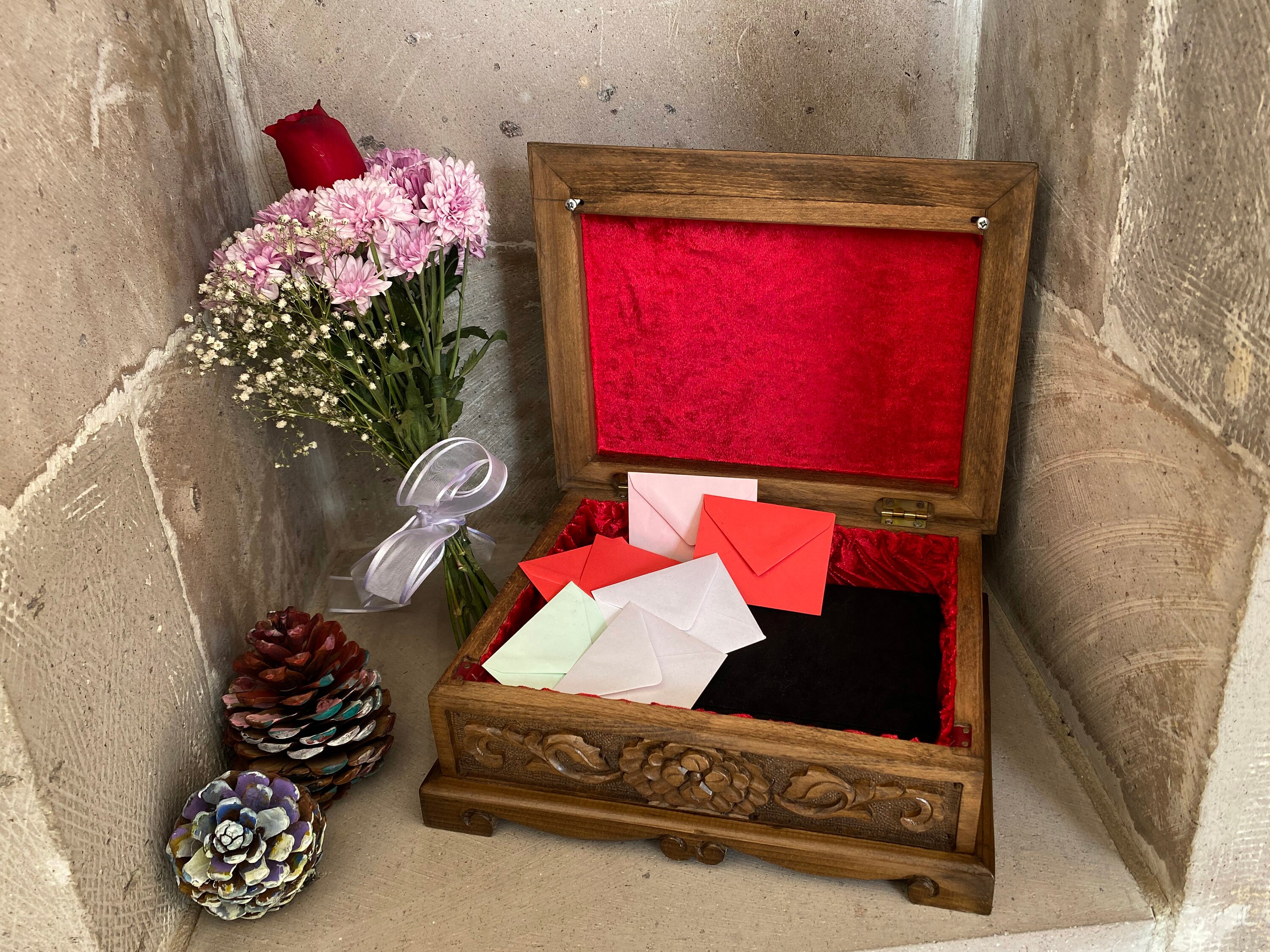 Wooden Secret Lock Box Large Jewelry Box Carved Keepsake Etsy