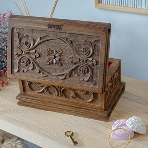 Secret Key Compartment Jewelry Box, Carved Puzzle Box, Wooden Locking ...