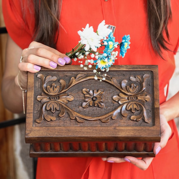 Personalized Puzzle Box For Adults, Secret Lock Box, Carved Puzzle Box, Handmade Jewelry Box, Wooden Carved Chest,Vintage Jewlery Box,W1011