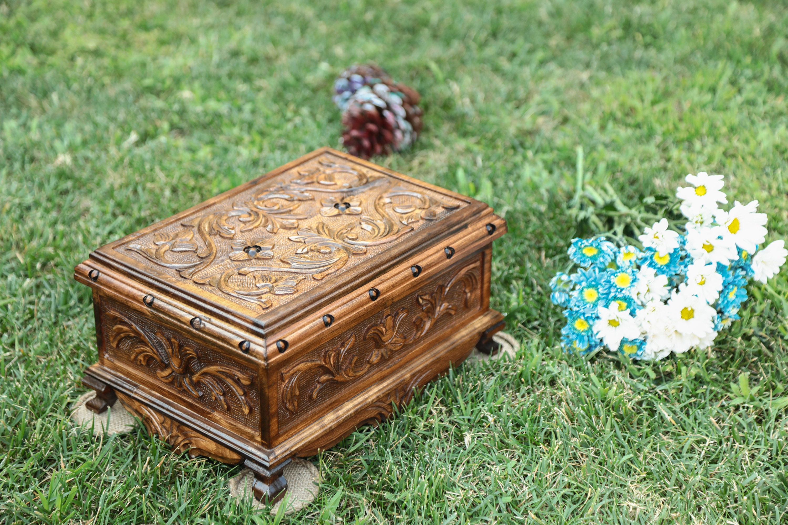 Secret Lock Wooden Box Carved Wooden Chest Wooden Locking Etsy