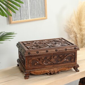 Secret Lock Wooden Jewelry Box, Carved Wooden Chest, Wooden Locking Box ...