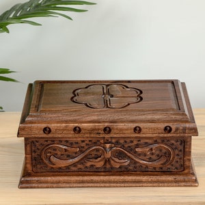 Wooden Jewelry Box with Key, Handmade Jewelry Box, Wooden Keepsake Box, Handmade Engraved Wooden Box, Locked Wooden Chest