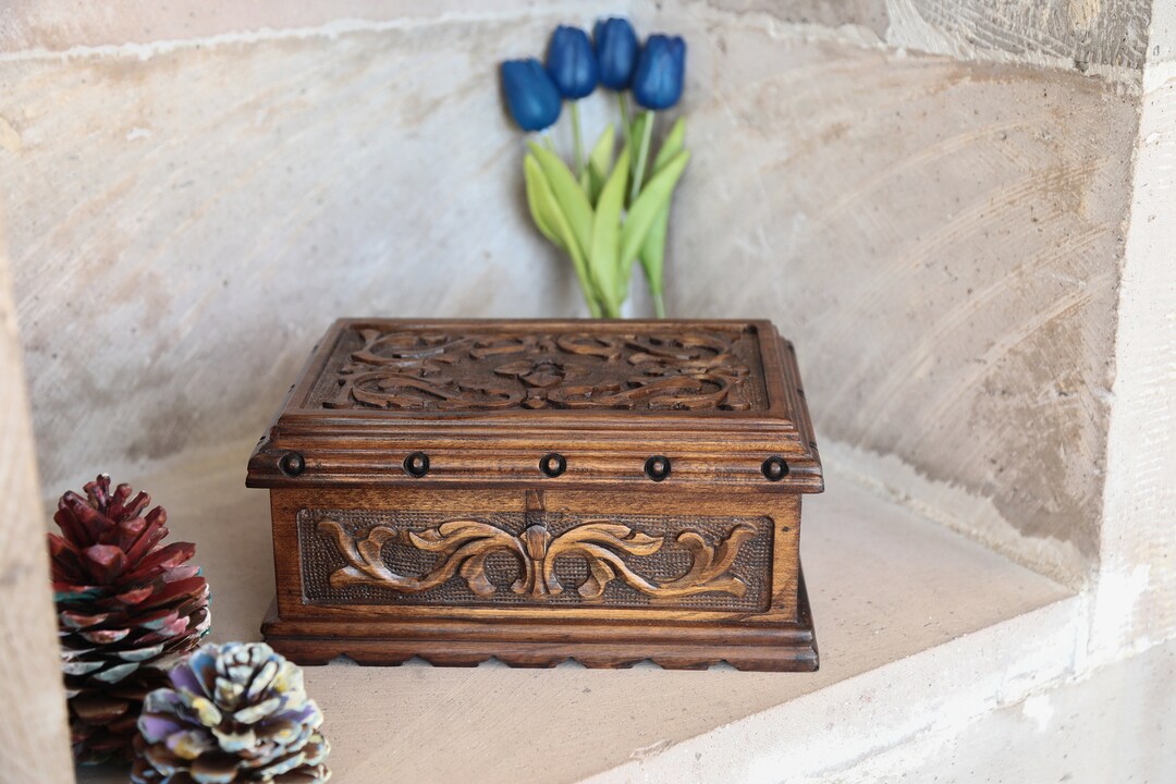 Wooden Jewelry Box With Lock Secret Lock Box With Key Carved Etsy