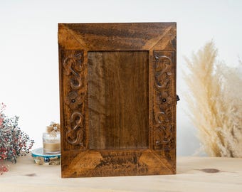 Caja de llaves de madera natural tallada, organizador de llaves, 10 ganchos para llaves, armario de pared de madera artesanal, almacenamiento de llaves, llavero rústico