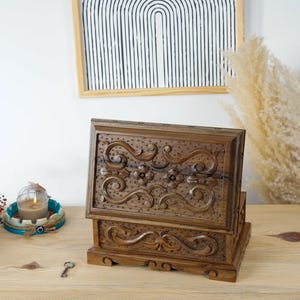 Boîte à bijoux en bois avec clé, Coffre au trésor verrouillable, Boîte à souvenirs faite main, Boîte souvenir religieux, Coffret secret, Coffre au trésor en bois