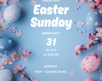 Easter Sunday Dinner Invitation, Easter Eggs Invite, Easter Invitation, Dinner Invitation, Editable template