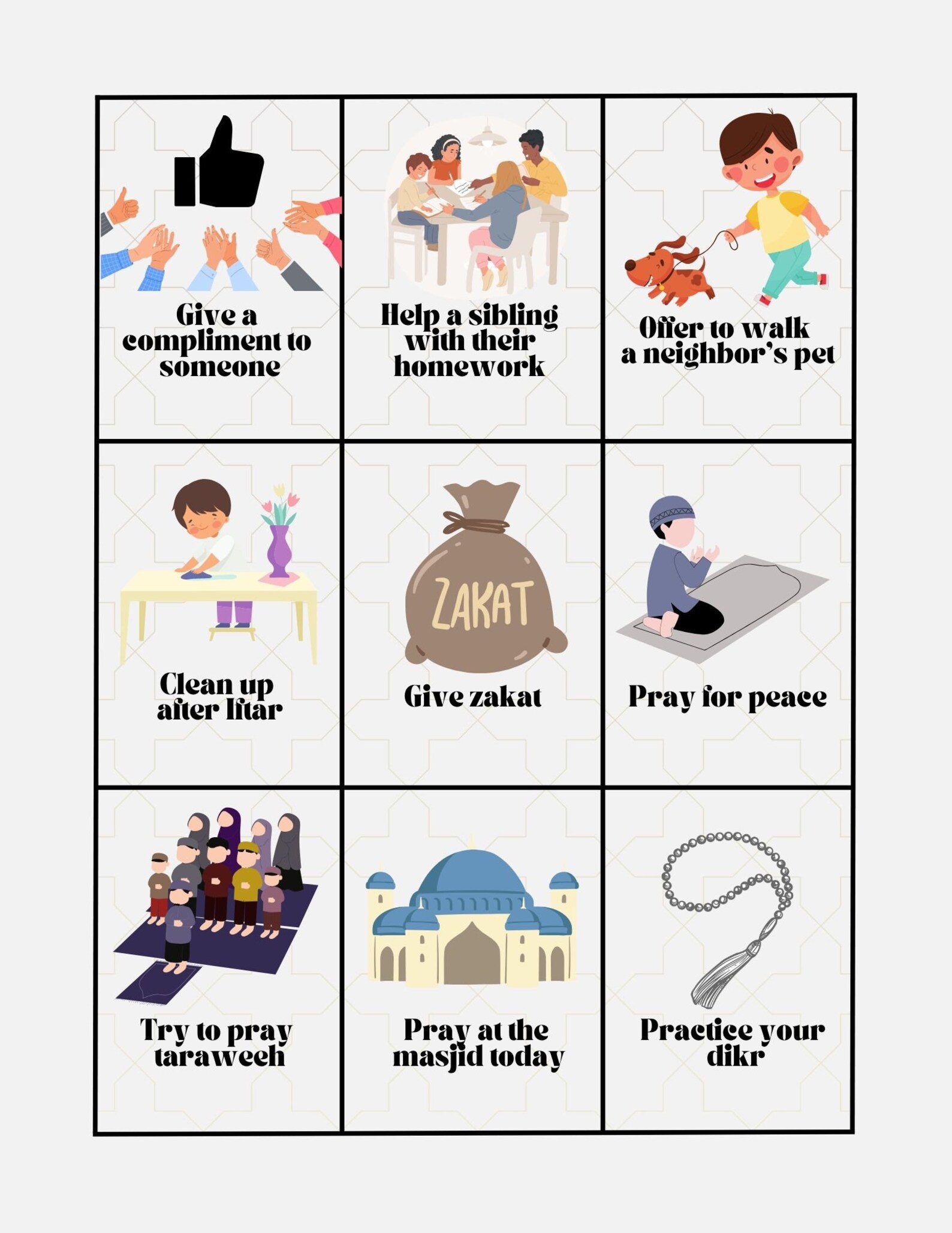 Ramadan Good Deeds Cards Cards for Kids Flashcards Prayer Cards Islamic ...