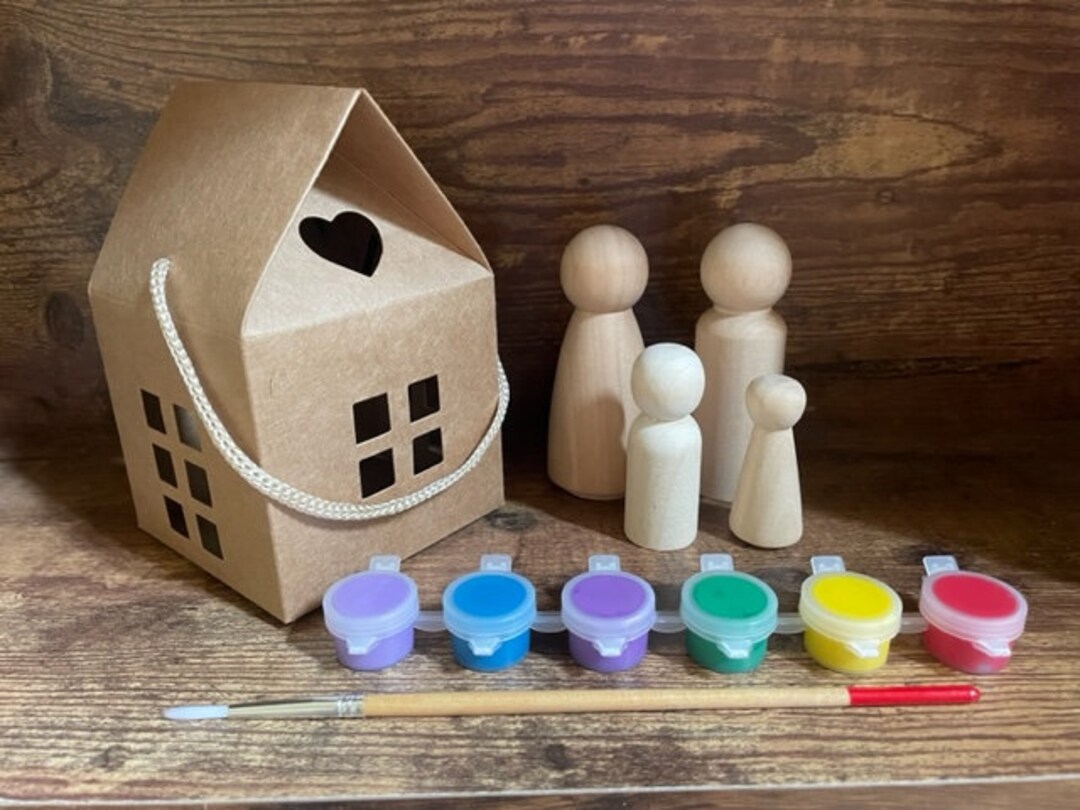Peg Doll Family - Paint Your Own Family and House - Etsy
