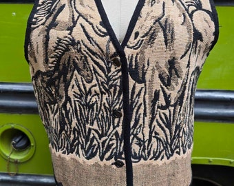 90s woven novelty print horse vest horses western country