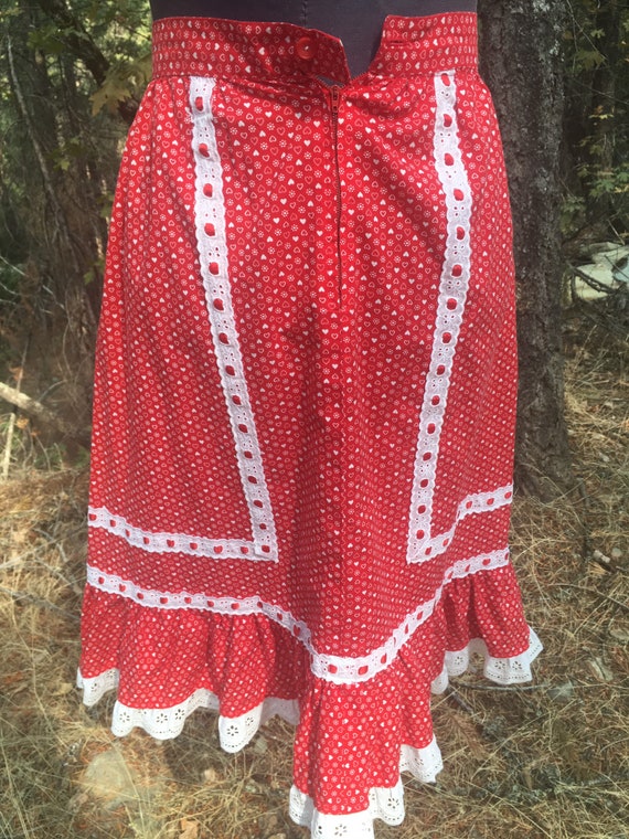 Gunne sax style heart red cotton lace skirt boho … - image 3