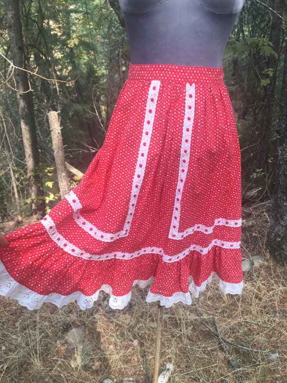 Gunne sax style heart red cotton lace skirt boho … - image 1