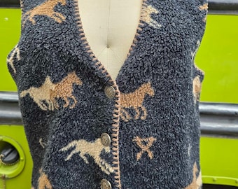 1990s 90s fleece horse print vest alps label novelty western