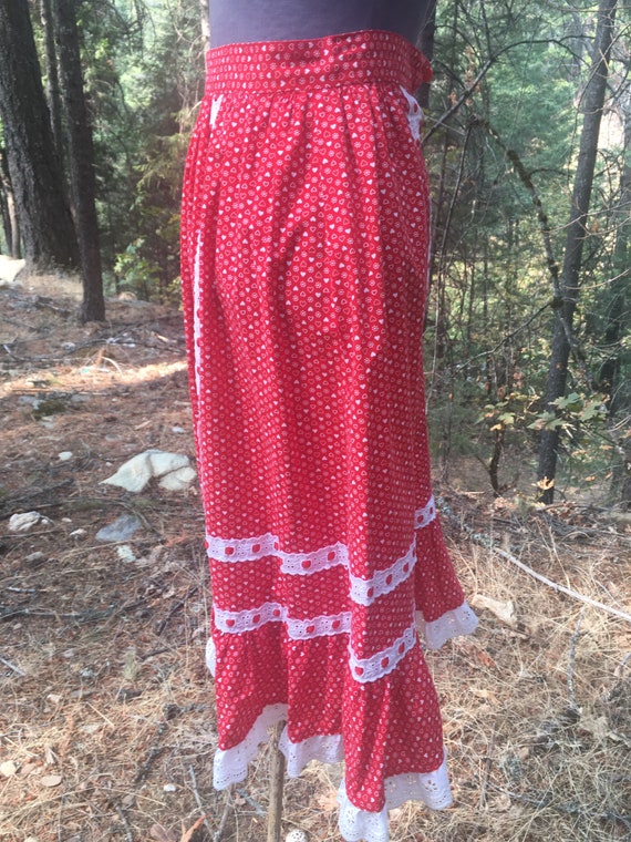 Gunne sax style heart red cotton lace skirt boho … - image 2
