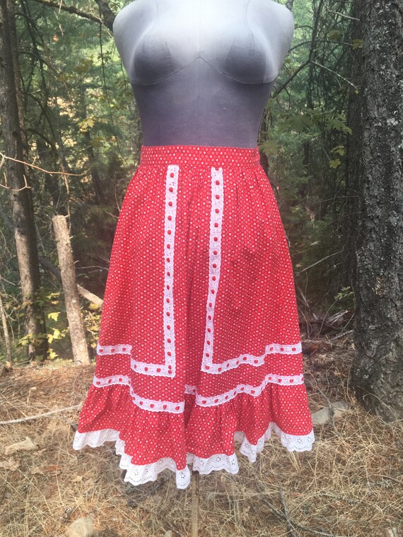 Gunne sax style heart red cotton lace skirt boho … - image 8