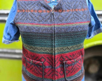 Gilet en laine de créateur LL Bean, style western, volup, Santa Fe, années 90, années 90