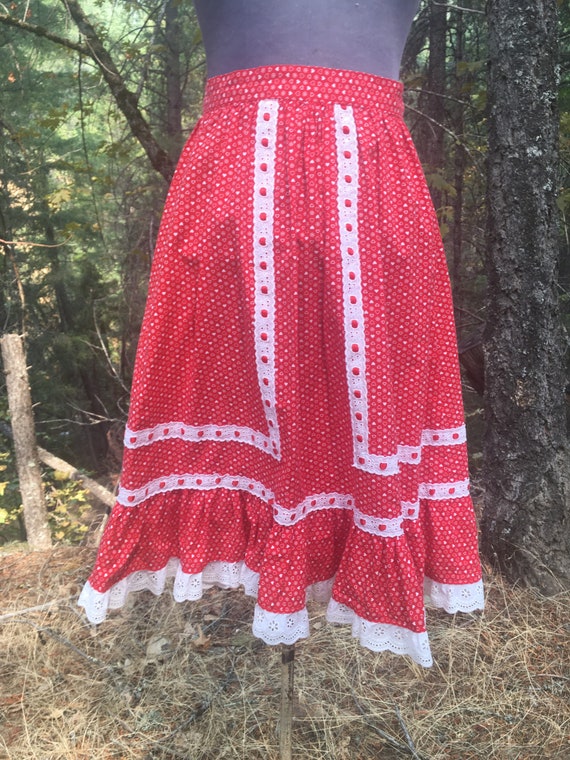 Gunne sax style heart red cotton lace skirt boho … - image 4