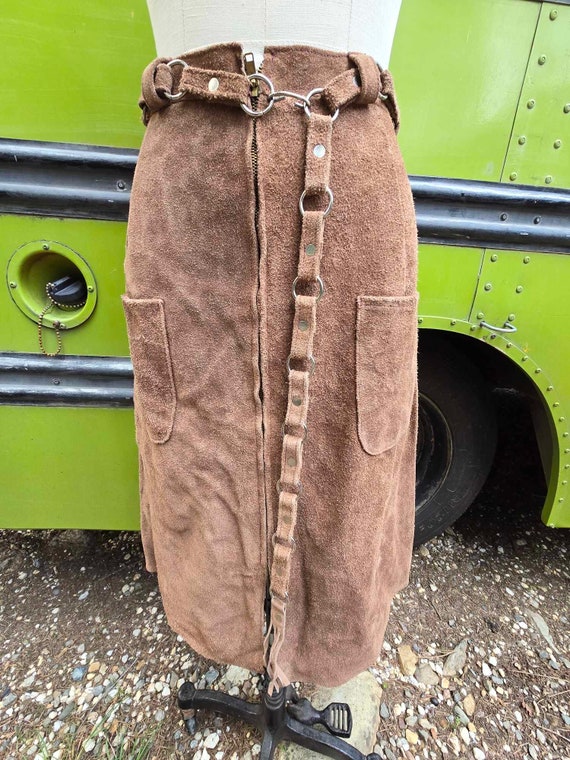 1970s suede skirt with bling belt gogo hippy boho