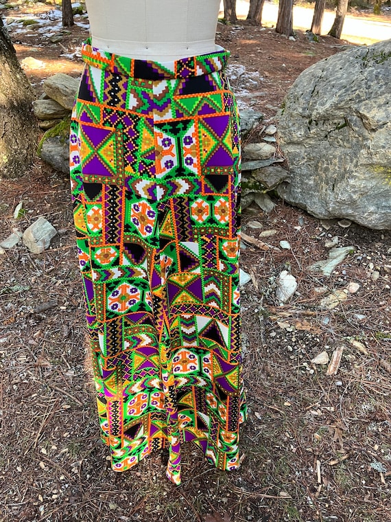 1970s 70s funky maxi skirt psychedelic print - image 1