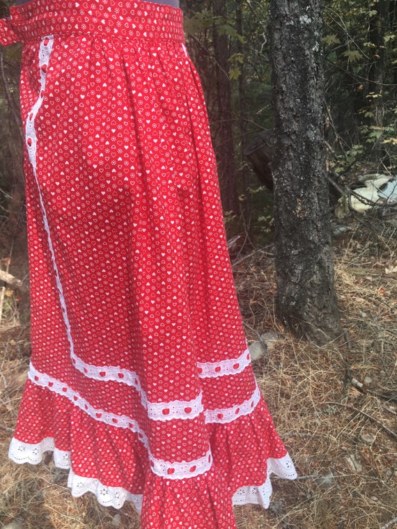 Gunne sax style heart red cotton lace skirt boho … - image 7